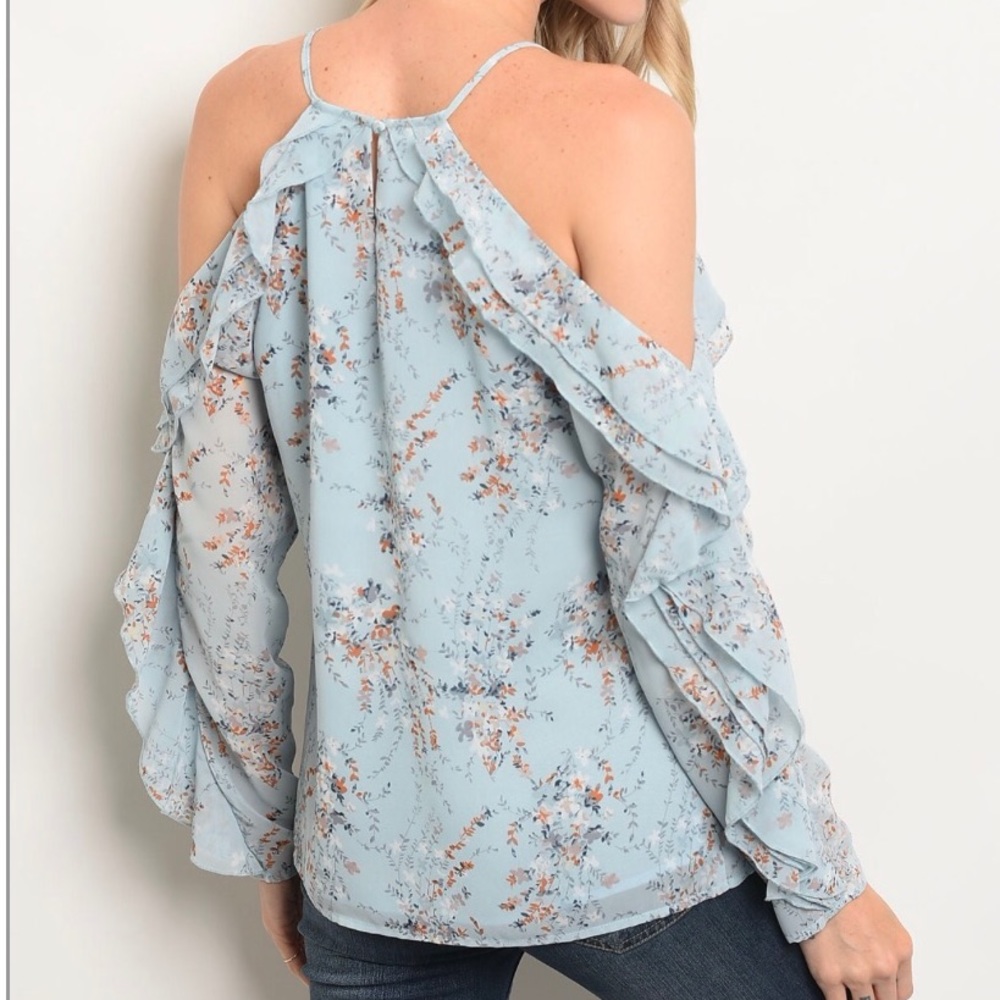 ☀️LAST1️⃣//BLUE RUFFLED FLORAL COLD SHOULDER - Picture 5 of 13